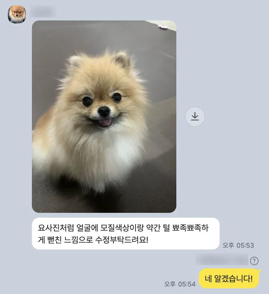 작업 3단계 카카오톡 수정 예시 이미지